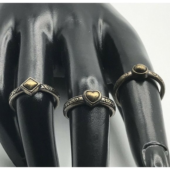 Brighton - 925 Sterling Silver  Two Tone Heart Rings Stackable Size 5.75 - Picture 1 of 9